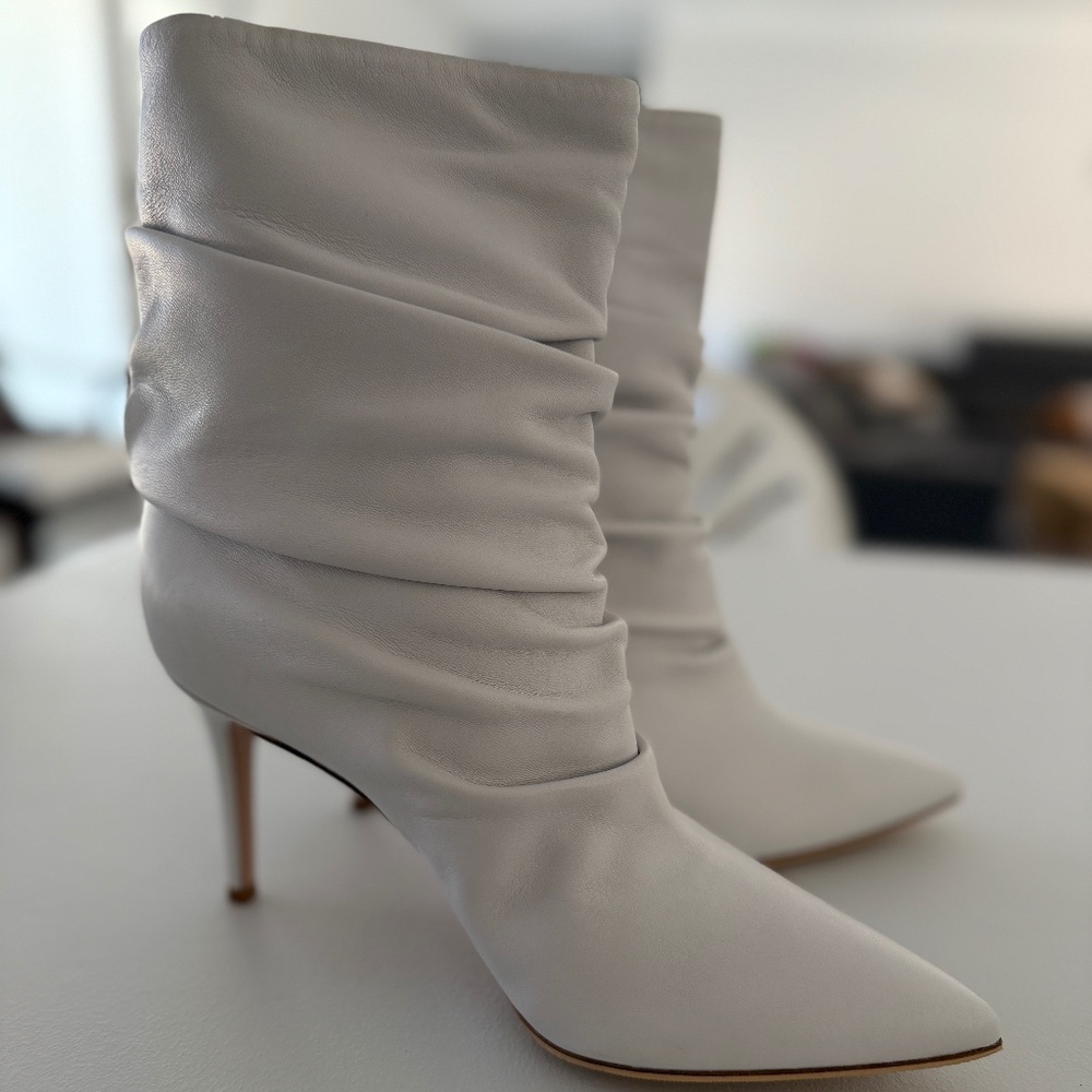 Gianvito Rossi White Slouchy Leather Ankle Boots